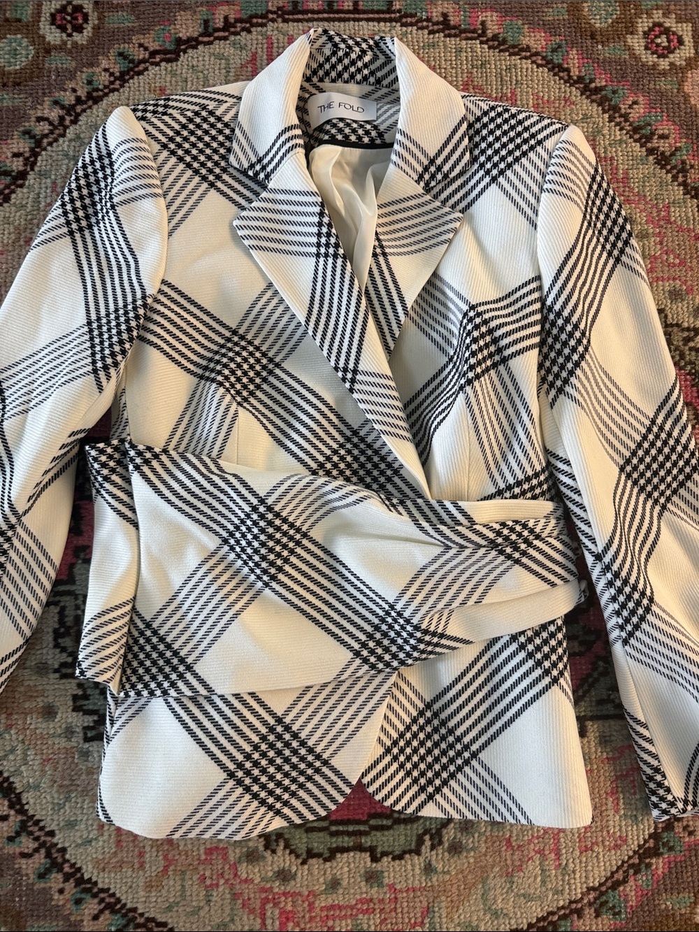 The Fold Black & White Plaid Wrap Blazer